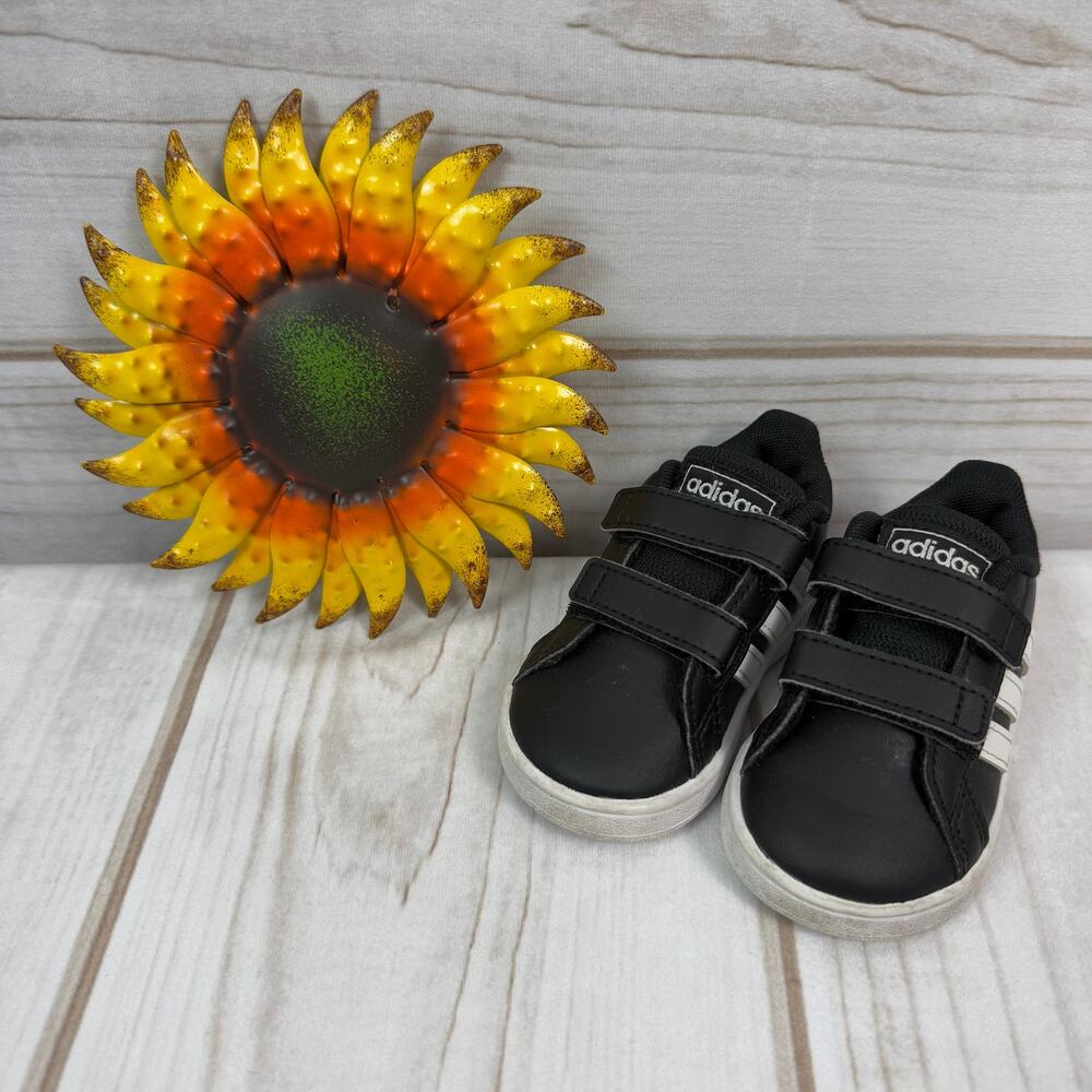 Adidas Toddler Grand Court Black White Hook and Loop Sneakers Size 4K